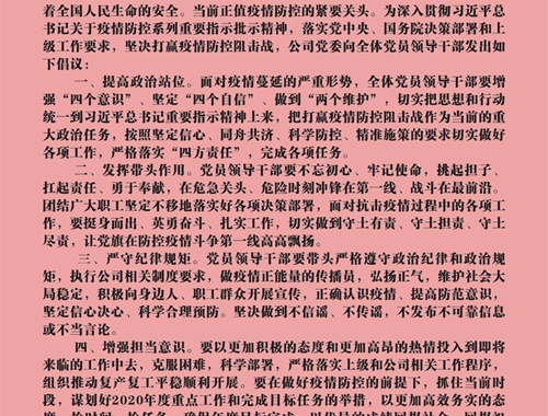 【疫情防控】團(tuán)結(jié)一心，眾志成城——致公司全體黨員領(lǐng)導(dǎo)干部的倡議書
